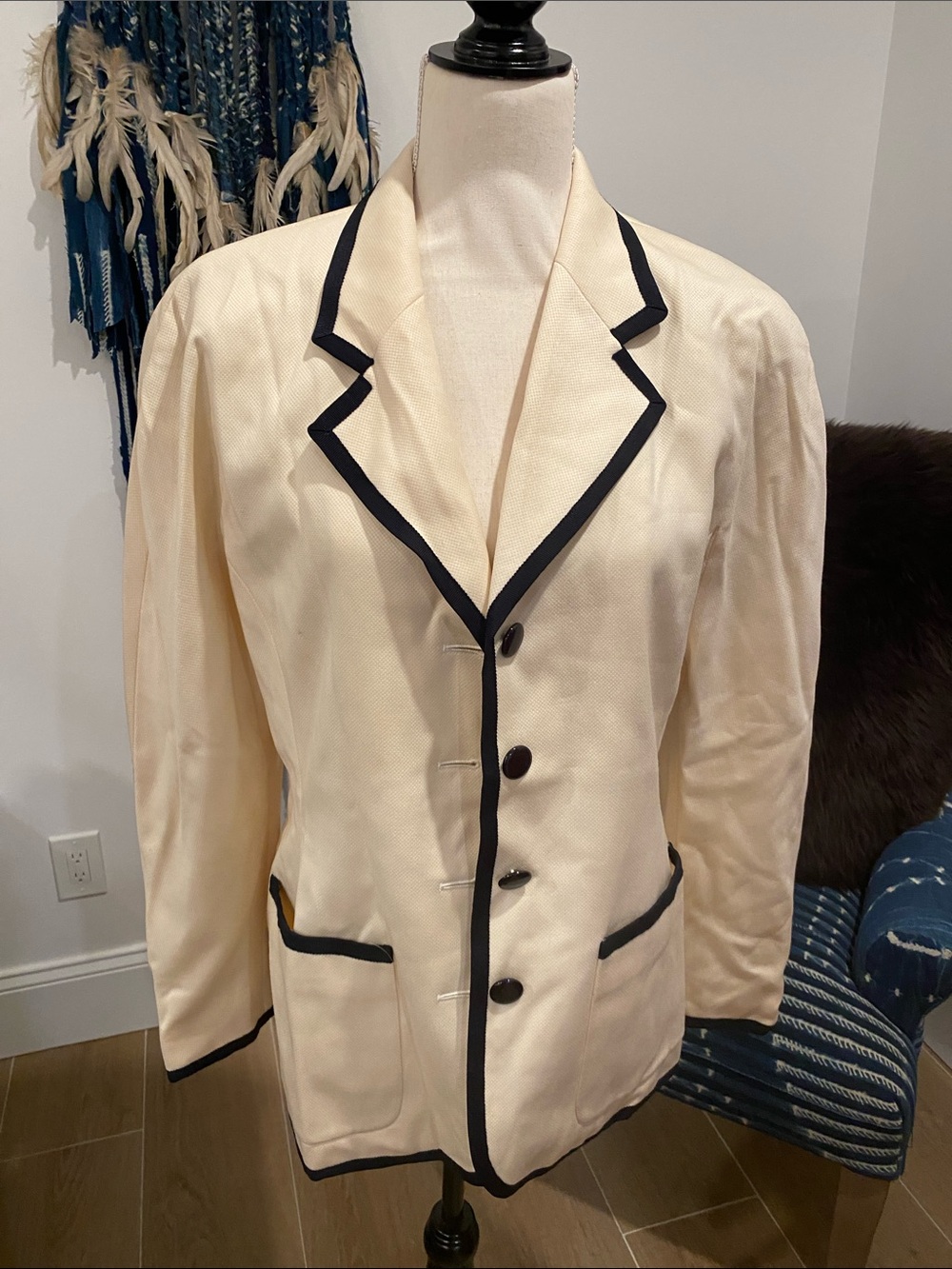 Vintage Escada Cream Blazer with Black Trim